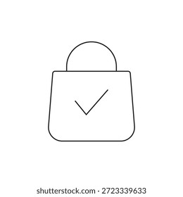 Linear shopping bag vector icon for purchase confirmation or complete status.