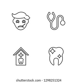 Linear Sick boy, Hospital, Stethoscope, Tooth whitening Vector Illustration Of 4 outline Icons. Editable Pack Of Sick boy, Hospital, Stethoscope, Tooth whitening