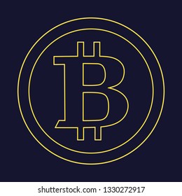 Linear sign of bitcoin. The icon for the Internet money. The symbol of the cryptocurrency and the image of the coin. dark. Vector