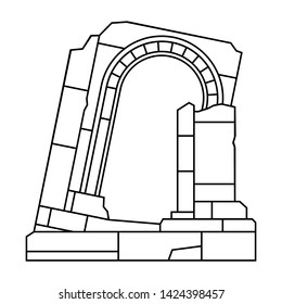 Linear silhouette of antique ruins, arch