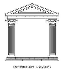 Linear silhouette of classical antique arch, colonnade with fronton.