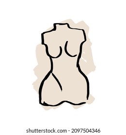 Linear silhouette of female body. Vector antique greek goddess statue modern hand drawn illustration. Elegant bohemian sketch of woman sculpture