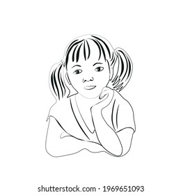 Linear silhouette of a girl. Vector illustration on a white background