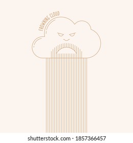 Linear silhouette of a gloomy cloud on a light background. Vector illustration.