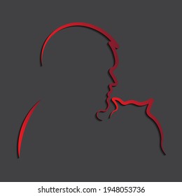 linear silhouette of a man with a cat