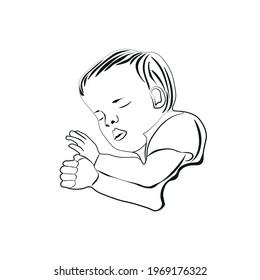 Linear silhouette of a sleeping baby. Vector illustration on a white background.