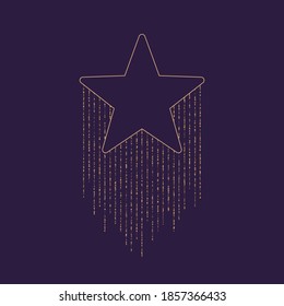 Linear silhouette of a star. Vector illustration with gold glitter.