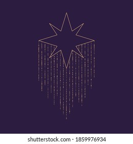 Linear silhouette of a star. Vector illustration with gold glitter.