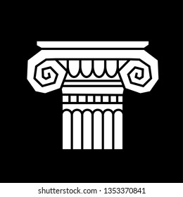 Linear silhouette of white stylized greek column, order. Vector linear icon, sign.