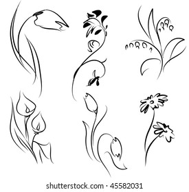 Linear silhouettes of flowers