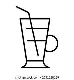 Linear simple coffee cocktail icon vector illustration. Monochrome outline glass with straw full of cold or hot beverage with caffeine and creamy or alcohol ingredients for dessert delicious isolated