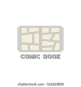 Linear Simple Comic Book Elements Logo. Concept Of Message Tag, Funny, Super Human, Advertising, Tpb, Empty Space, Super Hero Story. Flat Style Trend Modern Logotype Graphic Design On White Background