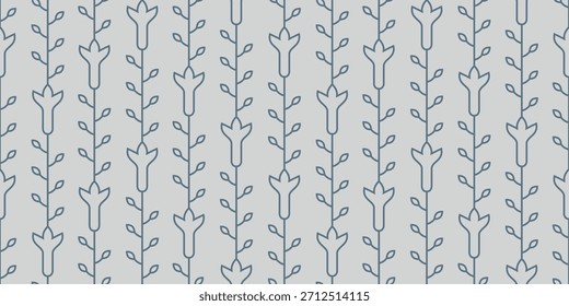 Follaje geométrico simple lineal de la flor del bosque. Abstractas patrón floral de Vector sin costuras. Diseño de fondo decorativo minimalista para textiles, papel.