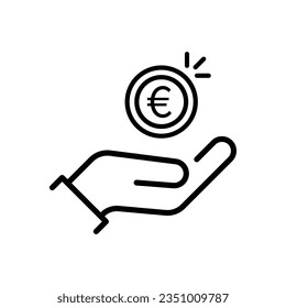 linear simple hand holding euro coin. stroke style trend modern minimal wealth logotype graphic lineart art design isolated on white background. concept of earnings or benefit and outcome budget