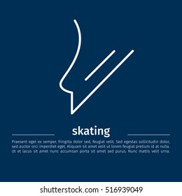 Linear simple icon with the abstract image of skates. Modern stylish thin flat design of the sport logo for the sport banners and other with space for text.