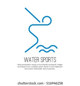 Linear simple icon with a diver on the white background. Modern stylish flat design of the logo for the sport banner and other with space for text.