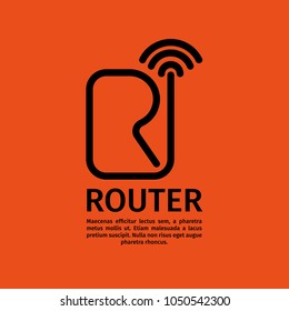 Linear simple icon. Stylized image of a router on the orange background. Modern stylish flat design of the logo for banner and other with space for text.