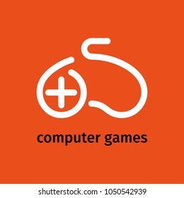 Linear simple icon. Stylized image of a handheld controller for video games on the orange background. Modern stylish flat design of the logo for banner and other with space for text.