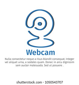 Linear simple icon. Stylized image of a Web camera on the white background. Modern stylish flat design of the logo for banner and other with space for text.