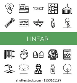 linear simple icons set. Contains such icons as Heart, Action camera, Scanner, Member card, d glasses, Garlands, Puzzle, Necktie, Container, can be used for web, mobile and logo