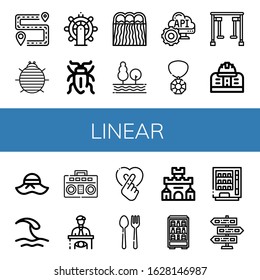 linear simple icons set. Contains such icons as Itinerary, Woodlouse, Leadership, Sap beetle, Hydro power, Tree, Api, Gem, Gym equipment, can be used for web, mobile and logo