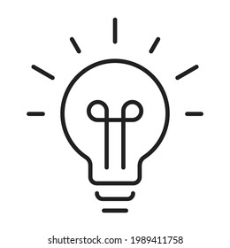 Linear simple light bulb icon vector illustration. Monochrome logo of startup idea, solution or thinking isolated. Electric lamp. Bright glass electricity shine. Brainstorming, innovation, inspiration