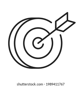 Linear simple target with arrow in center icon vector illustration. Monochrome goal achievement business successful opportunity isolated on white. Concept of efficiency solution or dartboard game