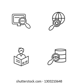 Linear Site, Newspaper, Earth, Data Vector Illustration Of 4 outline Icons. Editable Pack Of Site, Newspaper, Earth, Data