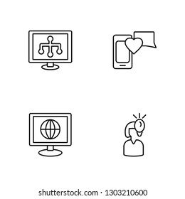 Linear Sitemap, Browser, Social media, Idea Vector Illustration Of 4 outline Icons. Editable Pack Of Sitemap, Browser, Social media, Idea