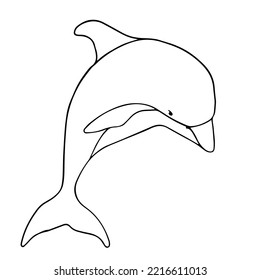 Linear sketch of an aquatic mammal dolphin.Vector graphics.