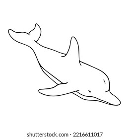 Linear sketch of an aquatic mammal dolphin.Vector graphics.