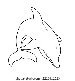 Linear sketch of an aquatic mammal dolphin.Vector graphics.