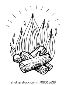 Linear sketch of bonfire. Hand drawn vector