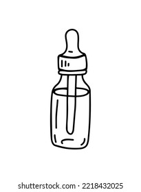 Linear Sketch Of A Bottle Of Serum. Dropper Bottle Icon.