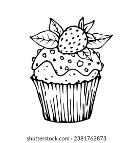 Linear sketch of a captcha with a strawberry. Vector graphics.