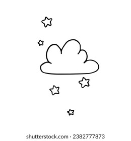 Linear sketch, children's coloring of a cloud with stars.Vector graphics.