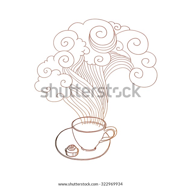 Linear Sketch Coffee Cup Saucer Steam Stock Vector Royalty Free