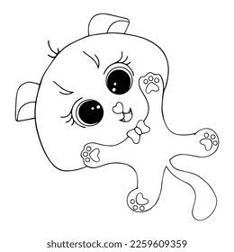 Linear sketch coloring cute little cat.Vector graphics.