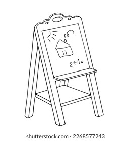 Linear sketch, coloring easel, chalk board.Vector graphics.