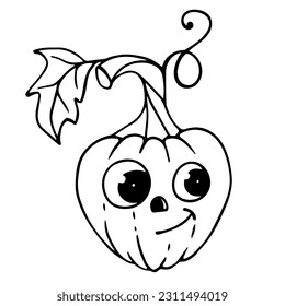 Linear sketch coloring of funny Halloween pumpkin characters.Vector graphics.