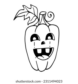 Linear sketch coloring of funny Halloween pumpkin characters.Vector graphics.