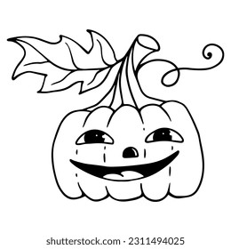 Linear sketch coloring of funny Halloween pumpkin characters.Vector graphics.