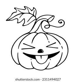 Linear sketch coloring of funny Halloween pumpkin characters.Vector graphics.