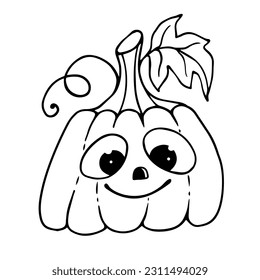 Linear sketch coloring of funny Halloween pumpkin characters.Vector graphics.