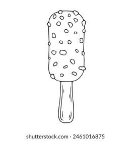 Linear sketch, coloring of ice cream on a stick. Vector graphics.