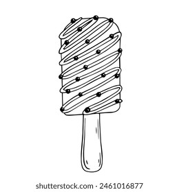 Linear sketch, coloring of ice cream on a stick. Vector graphics.