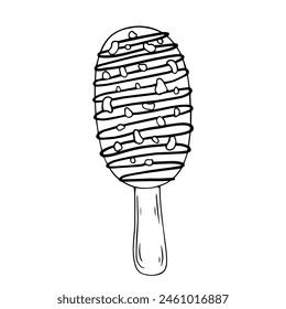 Dibujo lineal, colorear helado en un palo. Vector gráfico.