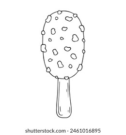 Linear sketch, coloring of ice cream on a stick. Vector graphics.