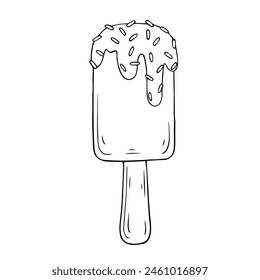 Dibujo lineal, colorear helado en un palo. Vector gráfico.