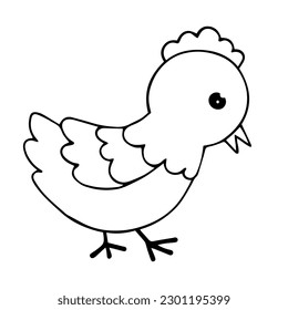 Linear sketch, coloring of a little chicken. Vector graphics.